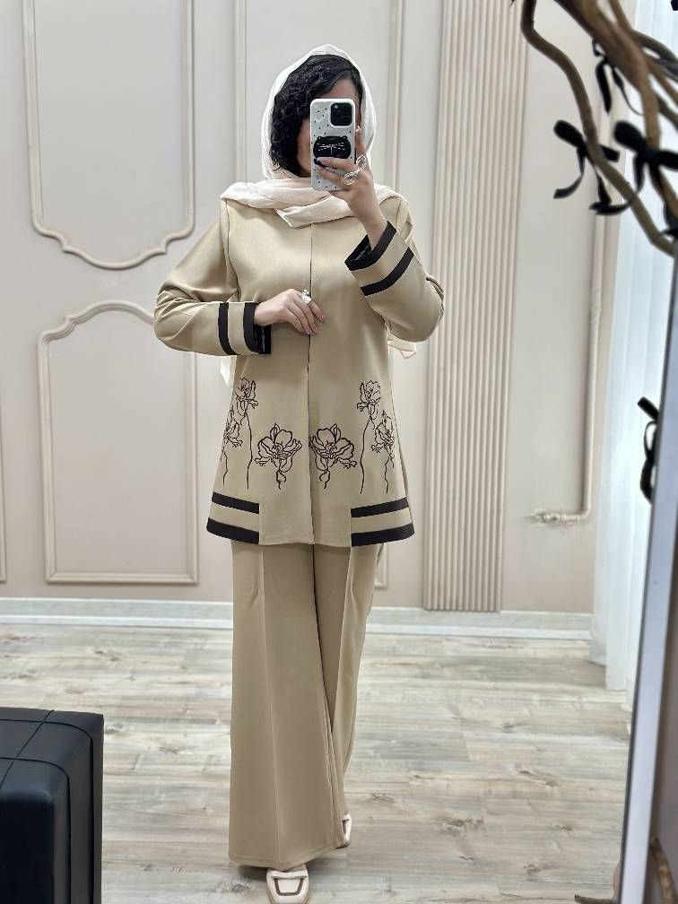 کت و شلوار گلدوزی مدل رویا ، کت و شلوار گلدوزی جنس بزایاق سایز ۳۸ الی ۵۰