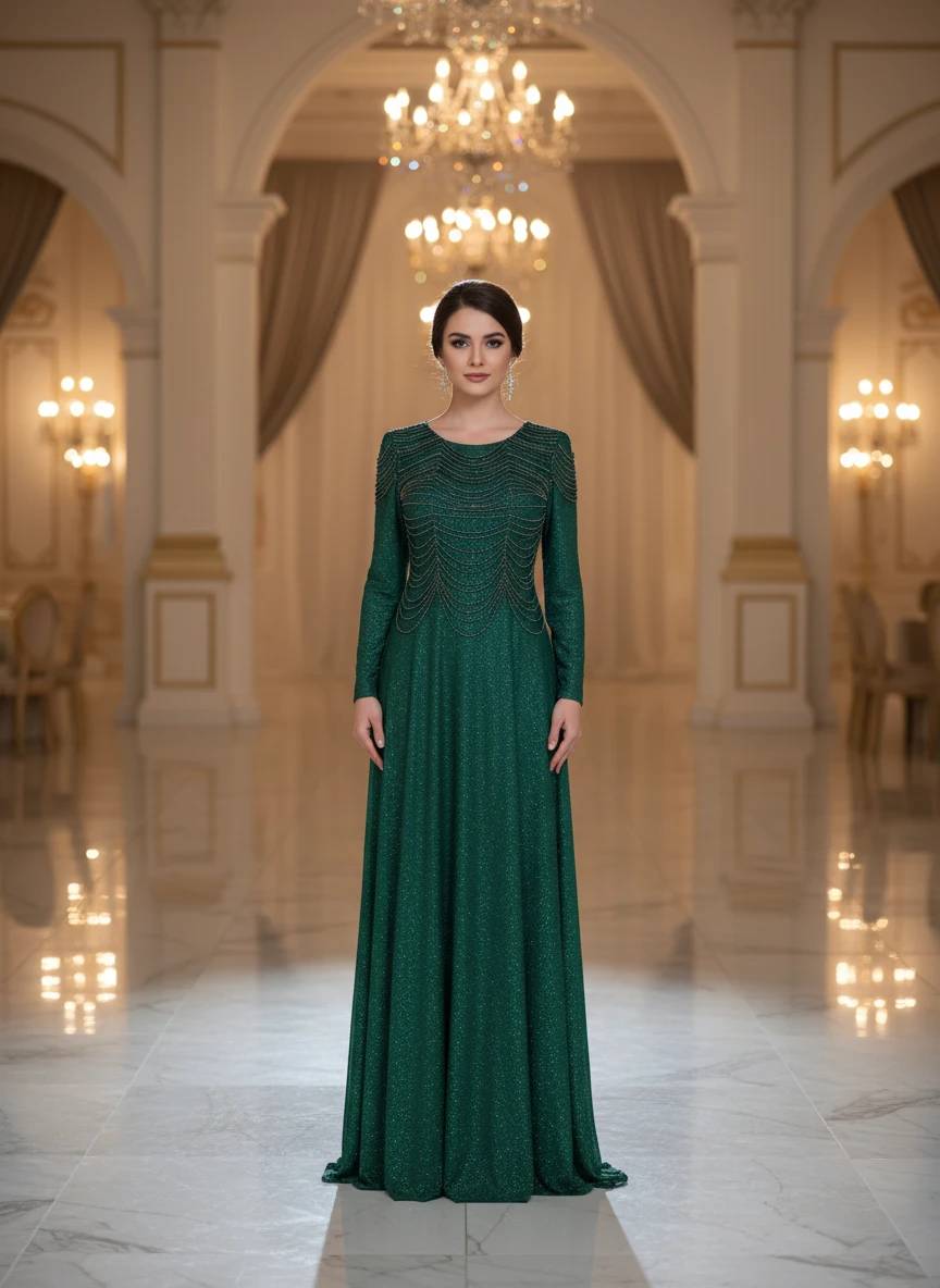 لباس مجلسی زنانه و دخترانه ، ماکسی مجلسی مدل روناک ، لباس بلند پوشیده مجلسی سایز ۳۶ الی ۵۰